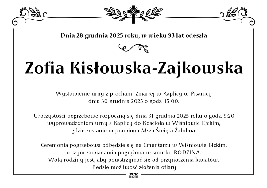 Zofia Kisłowska-Zajkowska - nekrolog
